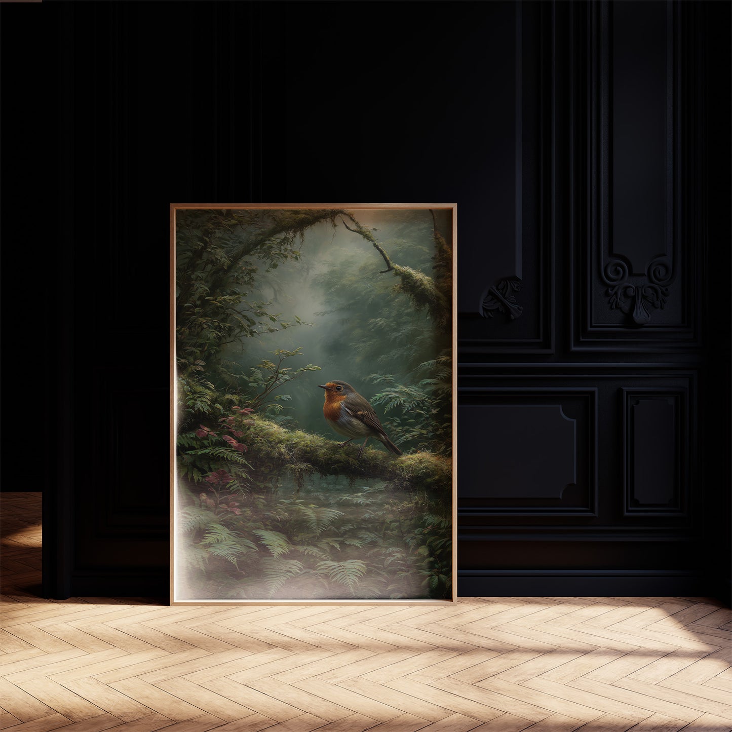 Robin's Perch In Misty Forest