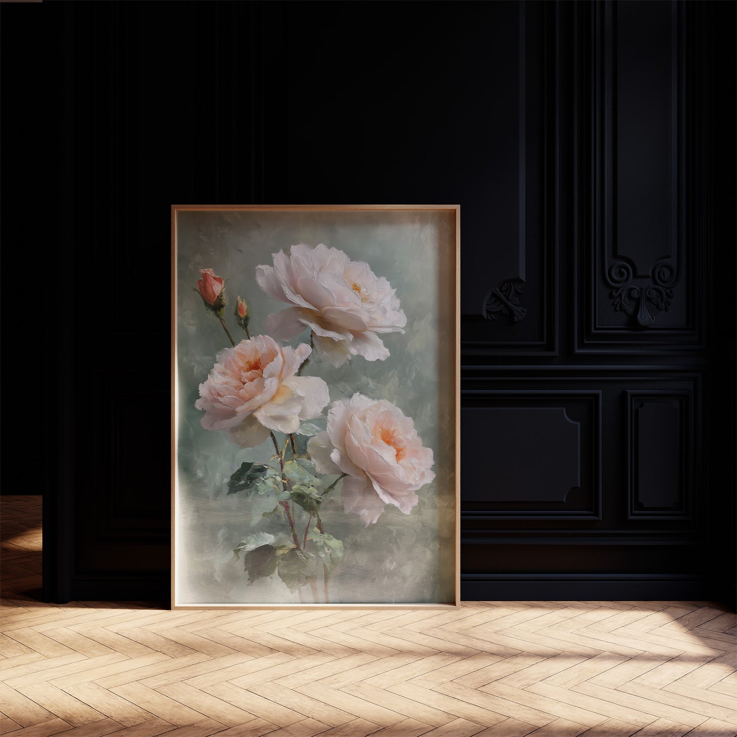 Blush Peonies Against Sage Memory