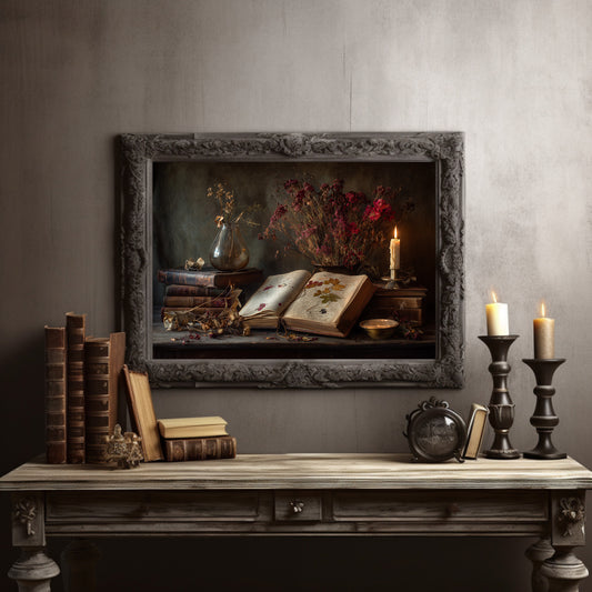 Candlelit Pages Among Pressed Flowers