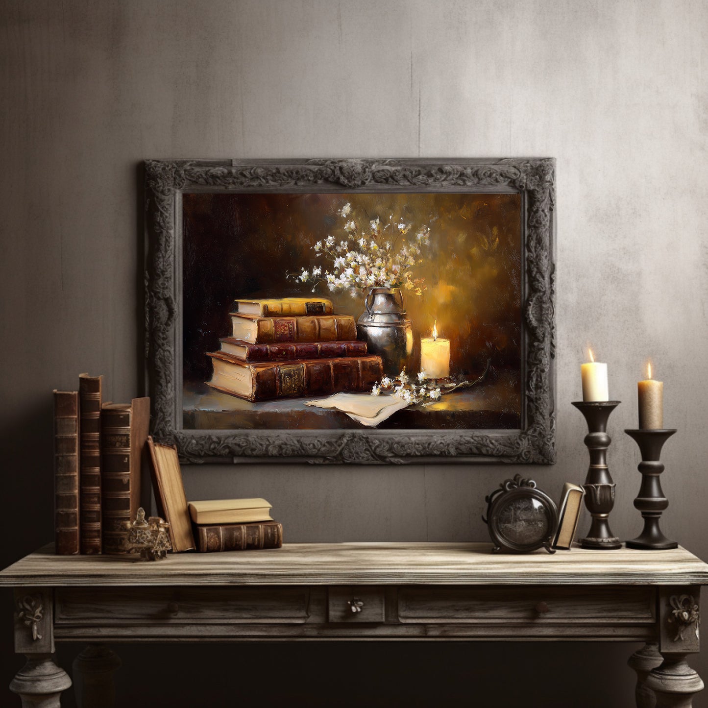 Scholar's Candlelight Among Dusty Tomes