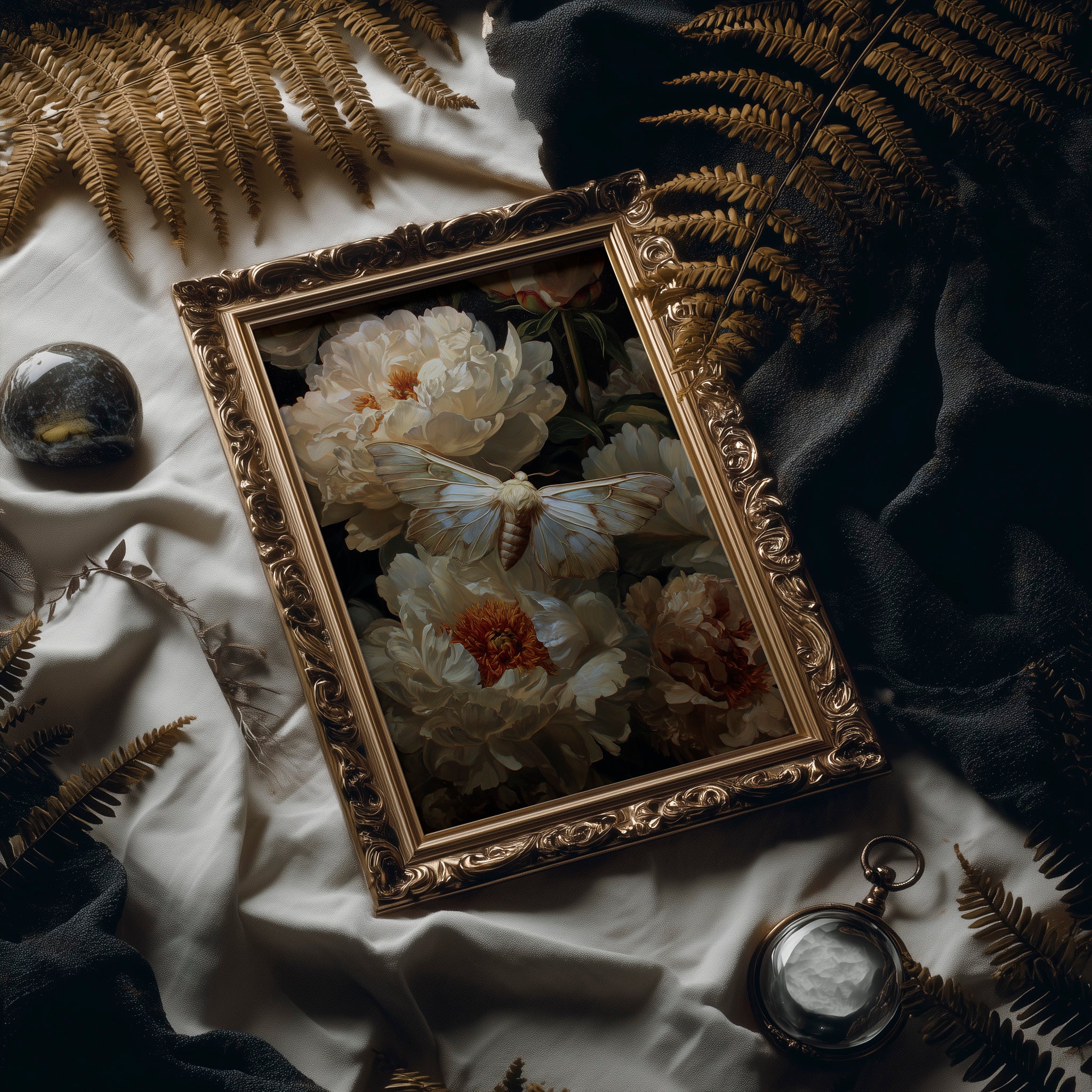 Moth Dances Among Ivory Blooms