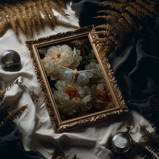Moth Dances Among Ivory Blooms