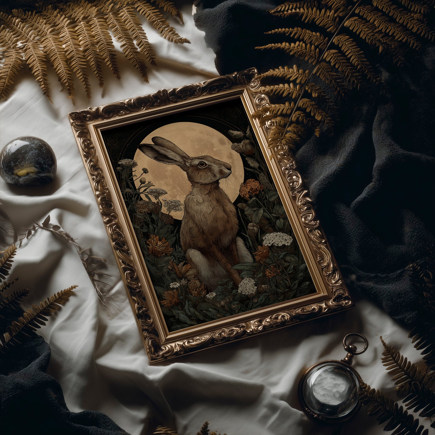 Moonlit Hare Among Wildflowers