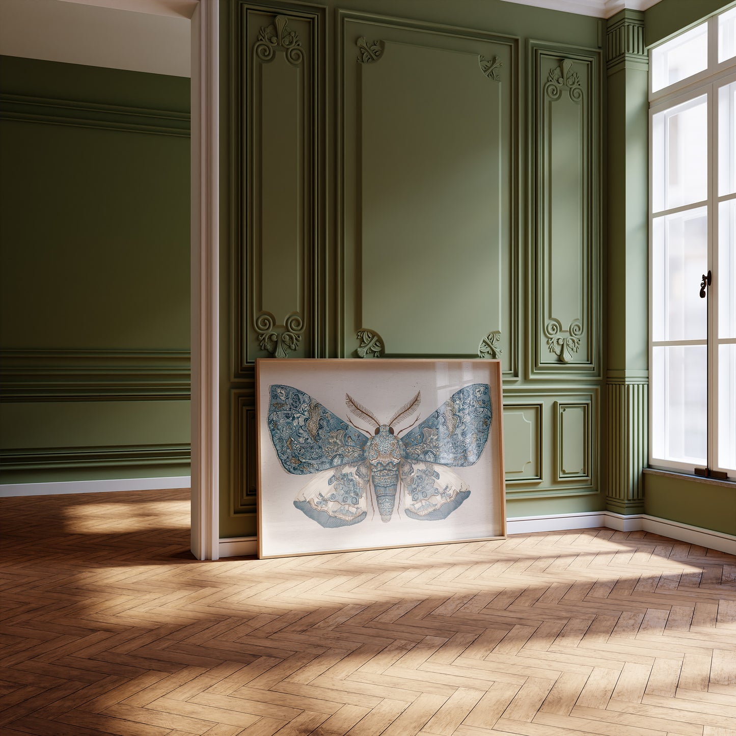 Azure Wings Among Leather Spines