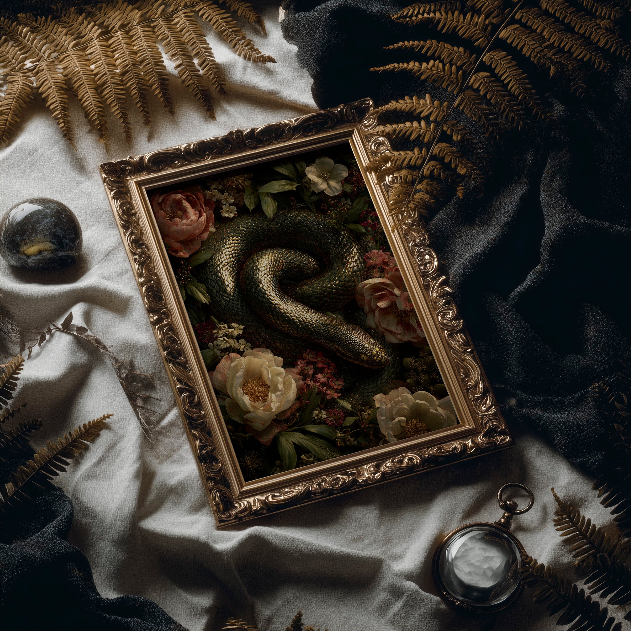 Serpent Among Blooming Peonies