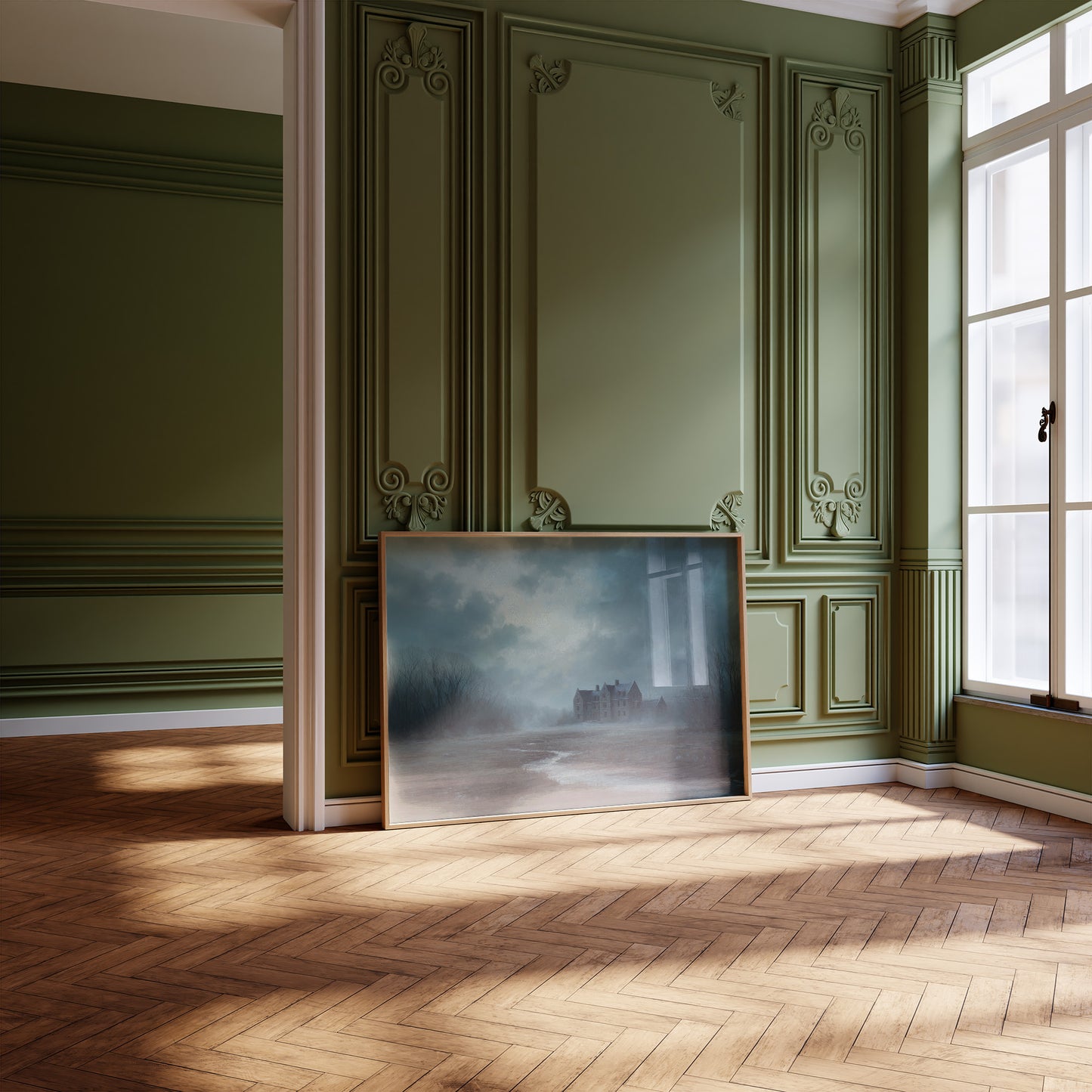 Forgotten Manor Under Stormy Skies