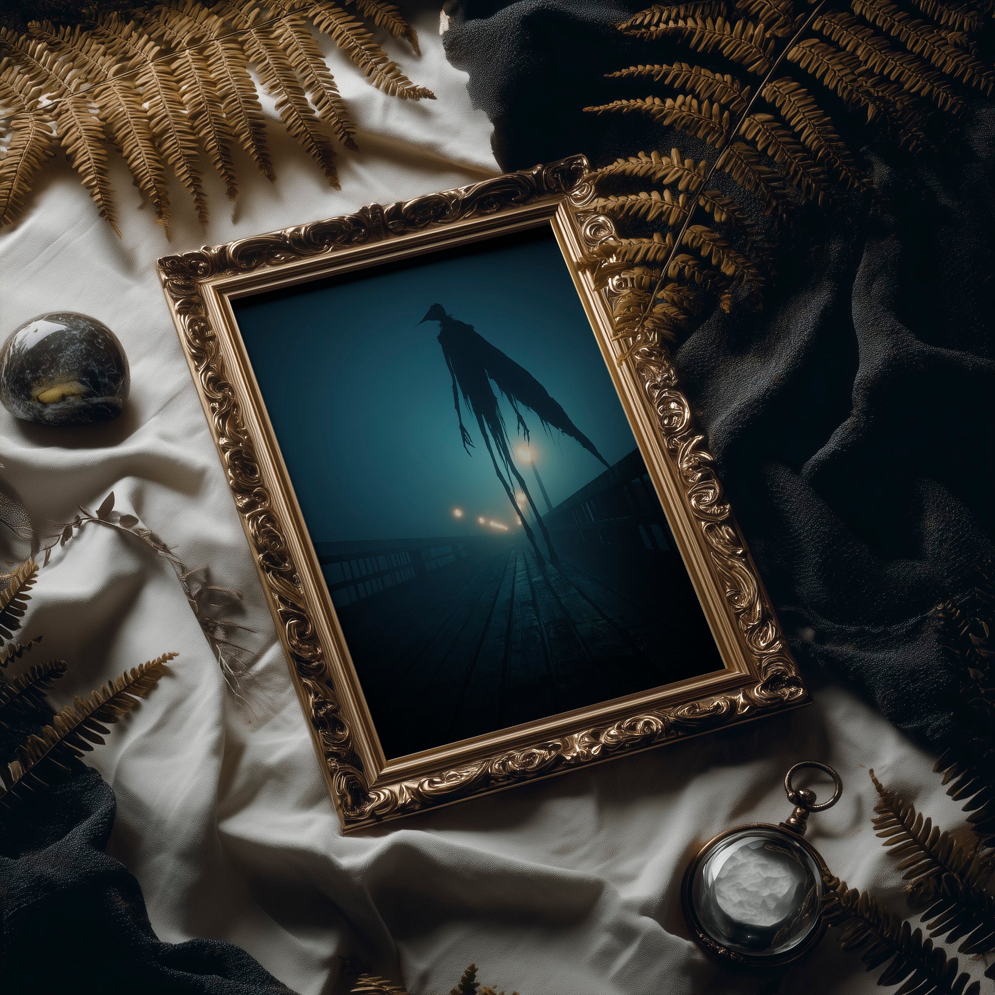 Midnight Sentinel On Foggy Pier