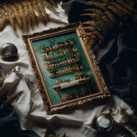 Apothecary Secrets Against Teal Walls