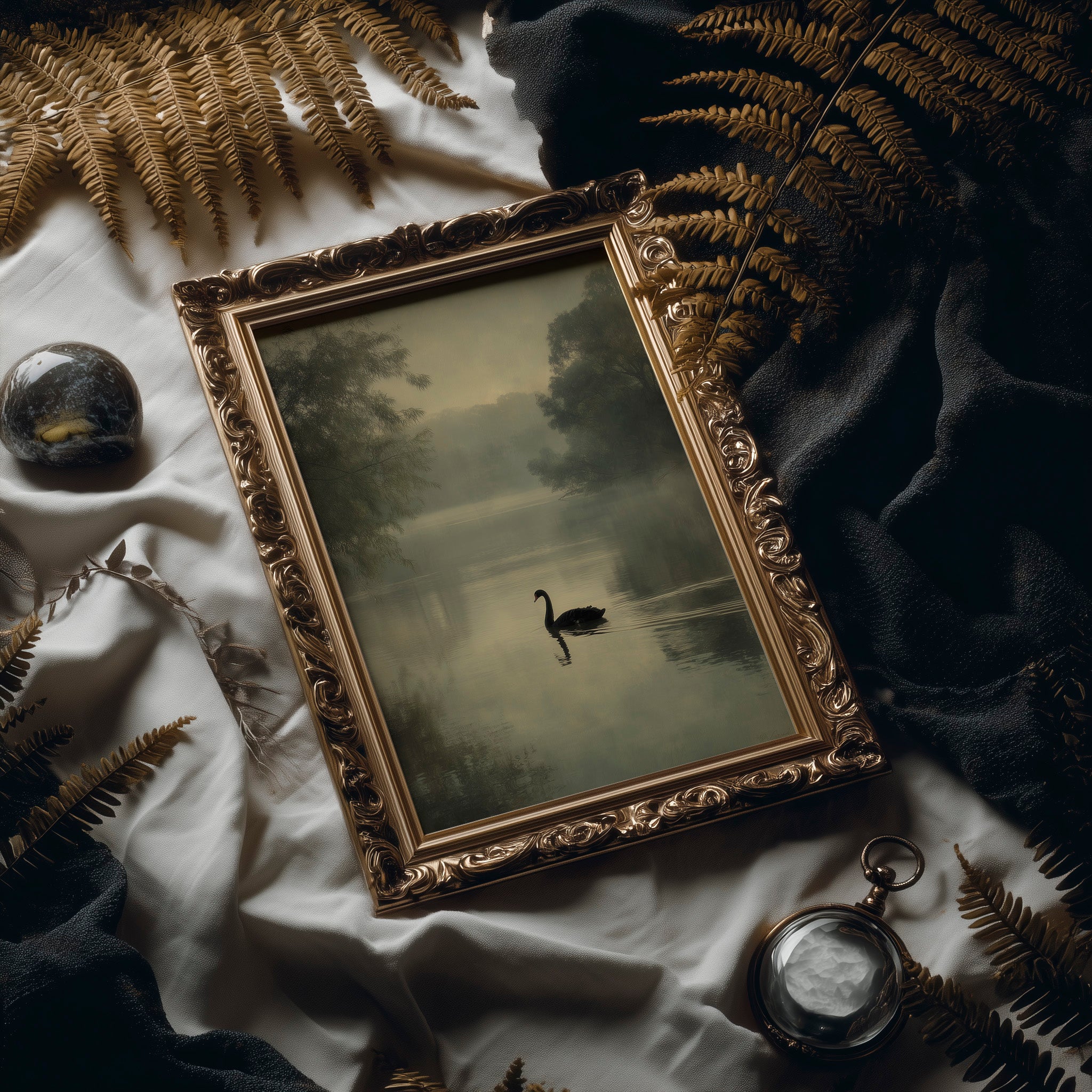 Lone Swan Crosses Misty Waters