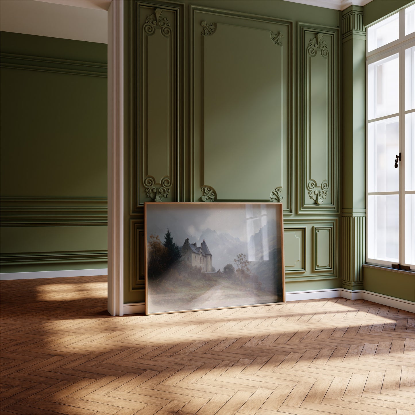 Castle Perched On Misty Hillside