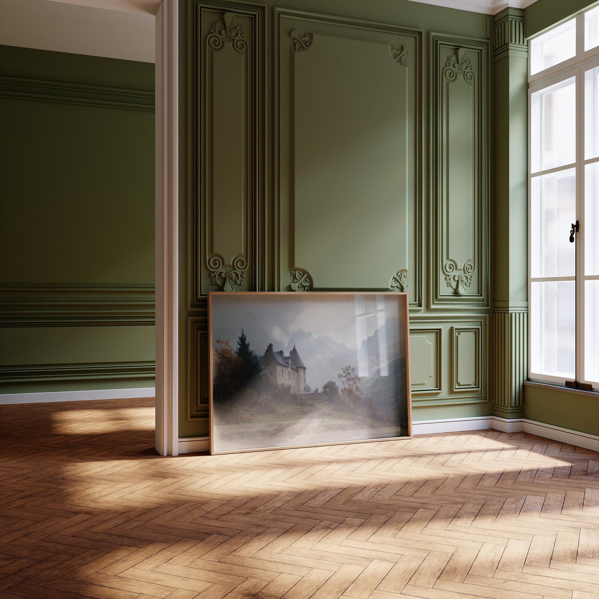 Castle Perched On Misty Hillside