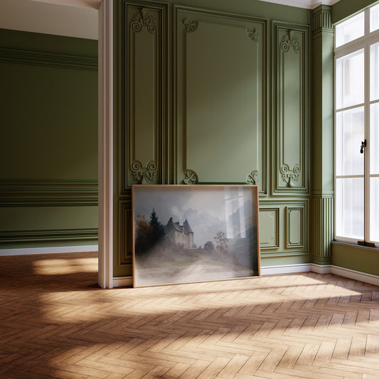 Castle Perched On Misty Hillside