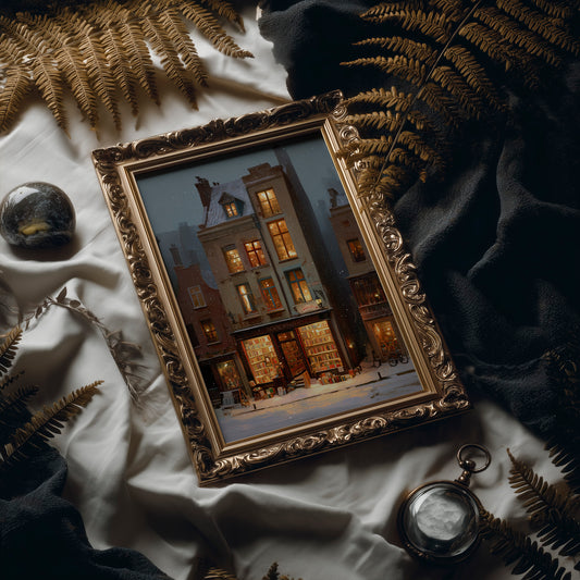 Bookshop Glows Through Winter Evening