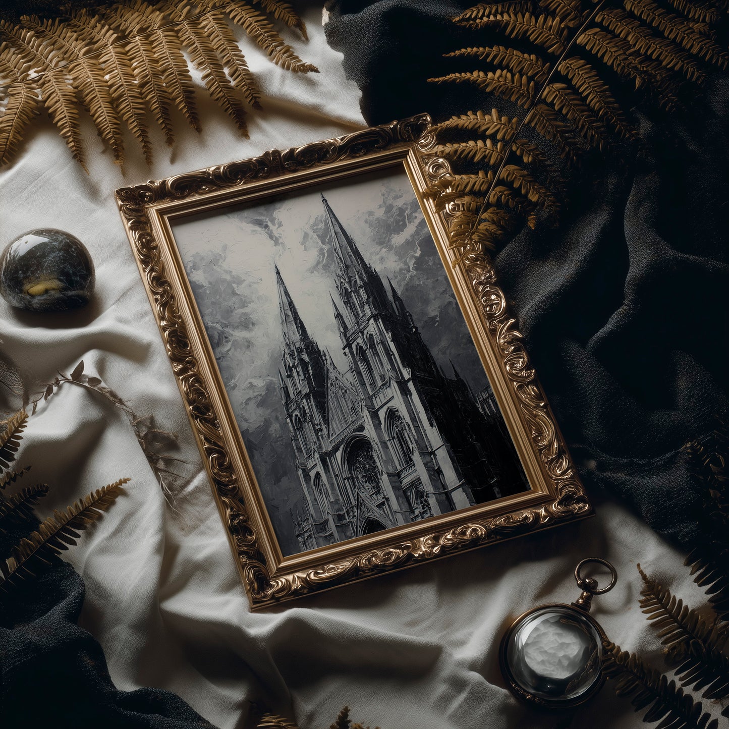 Ancient Spires Reach Stormy Heavens