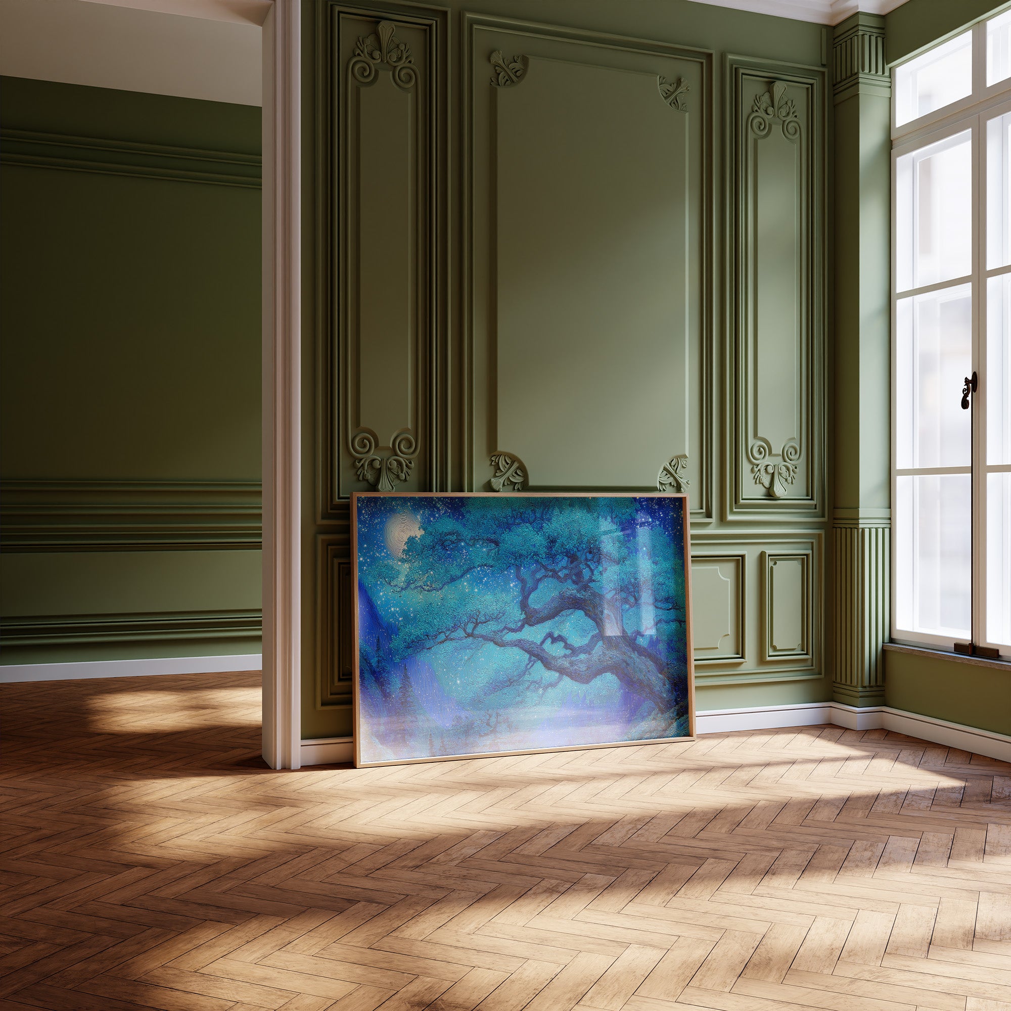 Sapphire Oak Under Celestial Light