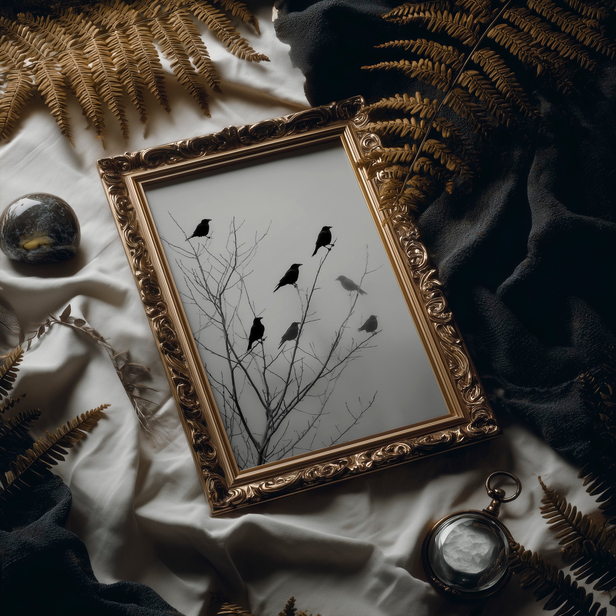 Ravens Perch On Winter Branches