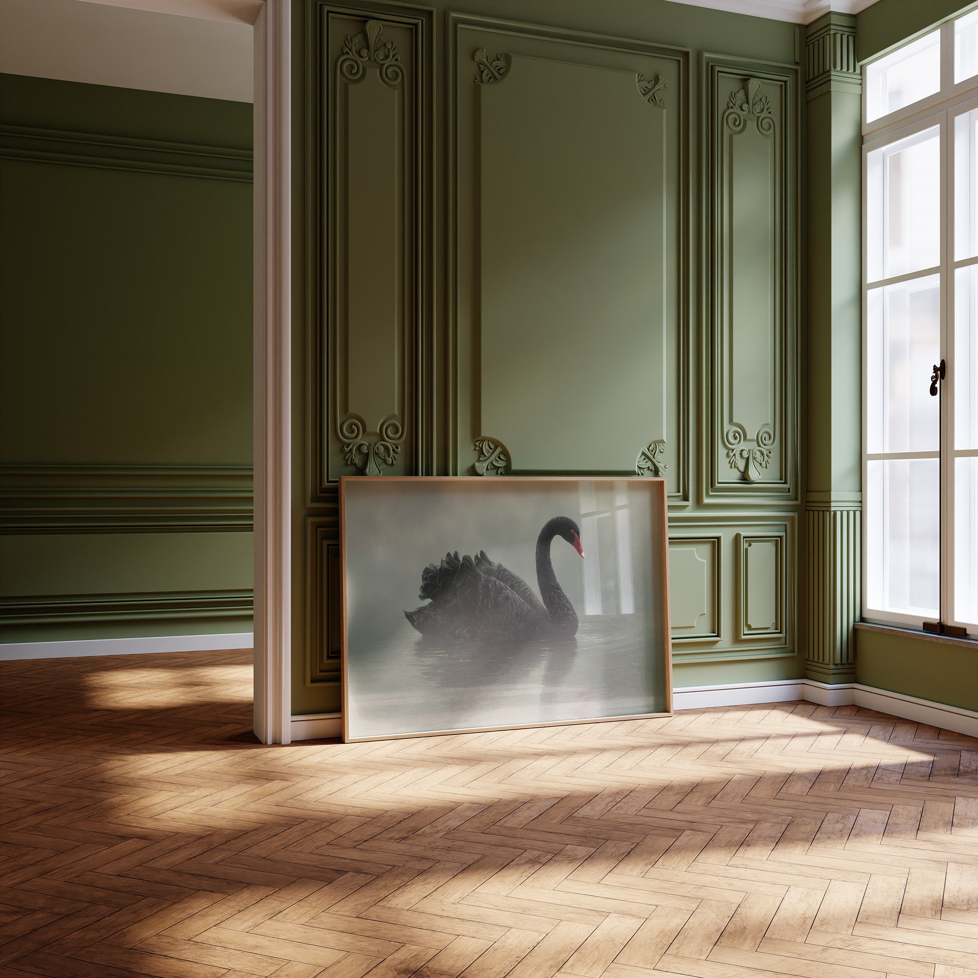 Elegant Glide Through Misty Waters