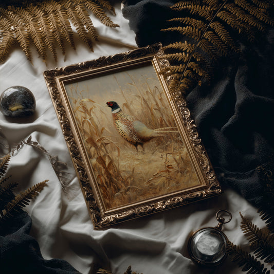 Pheasant Stands Among Golden Stalks