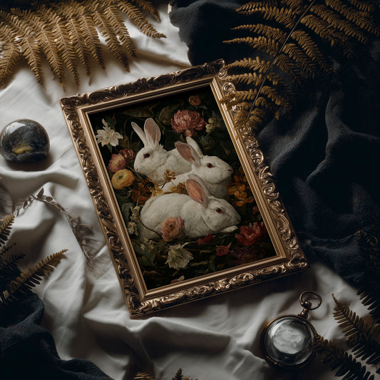 White Rabbits Among Velvet Blooms