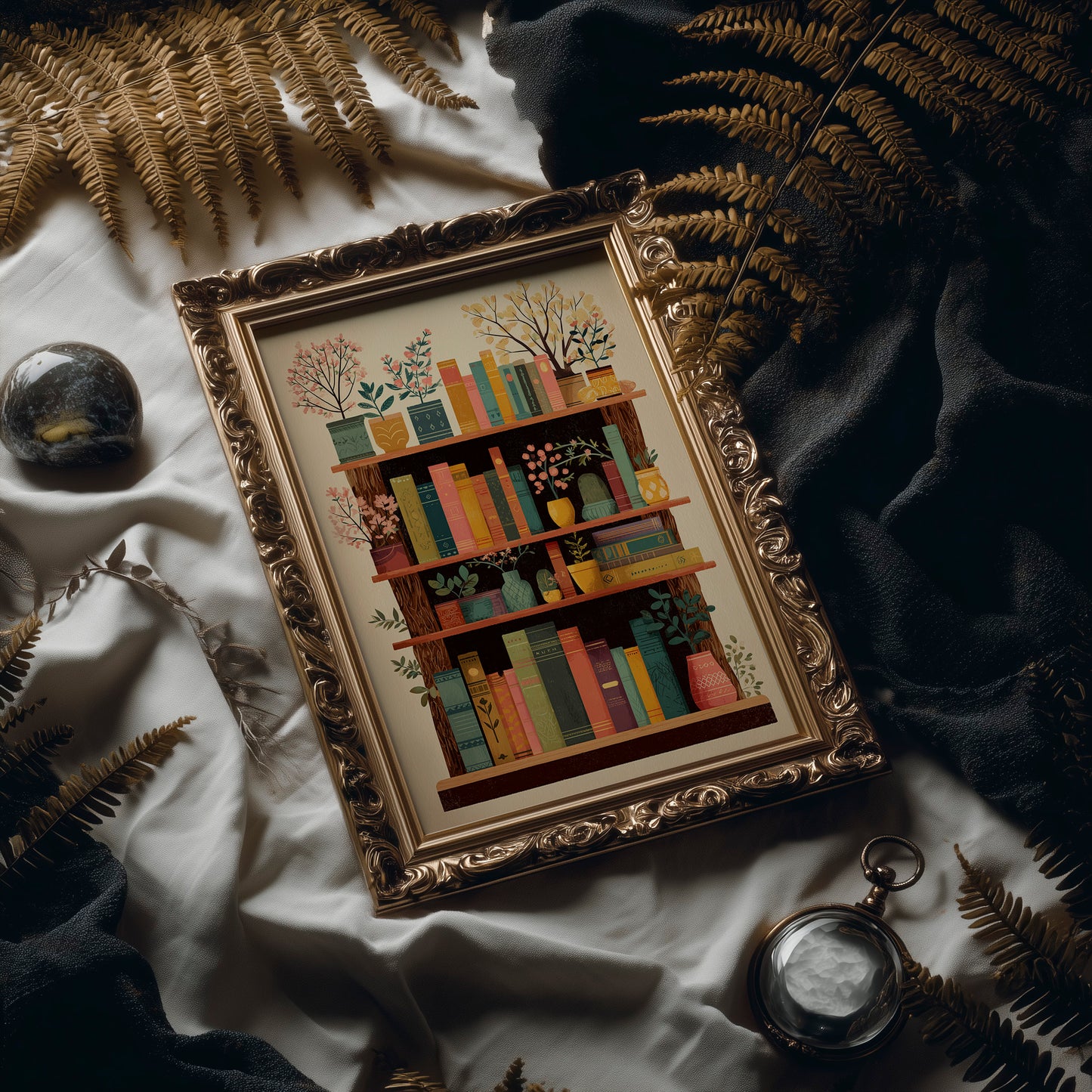 Books Bloom Among Potted Trees