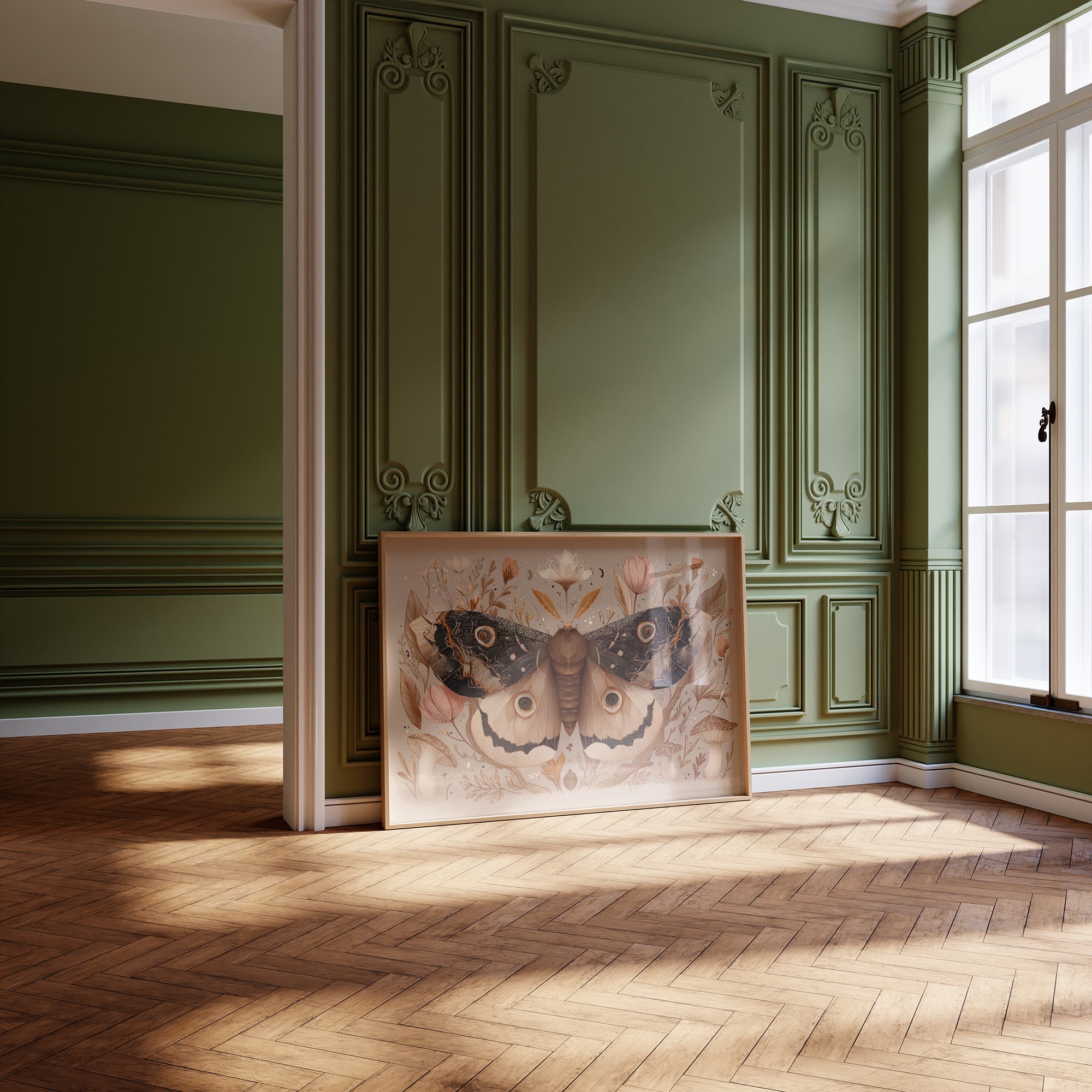 Botanical Moth Among Literary Treasures