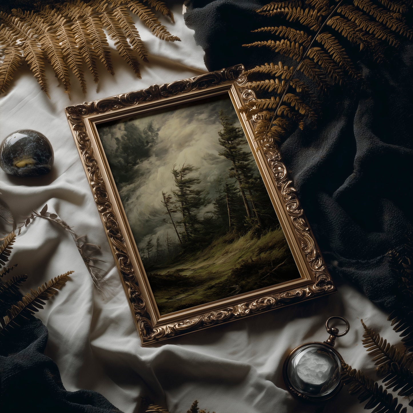 Storm Bends Pines Against Sky