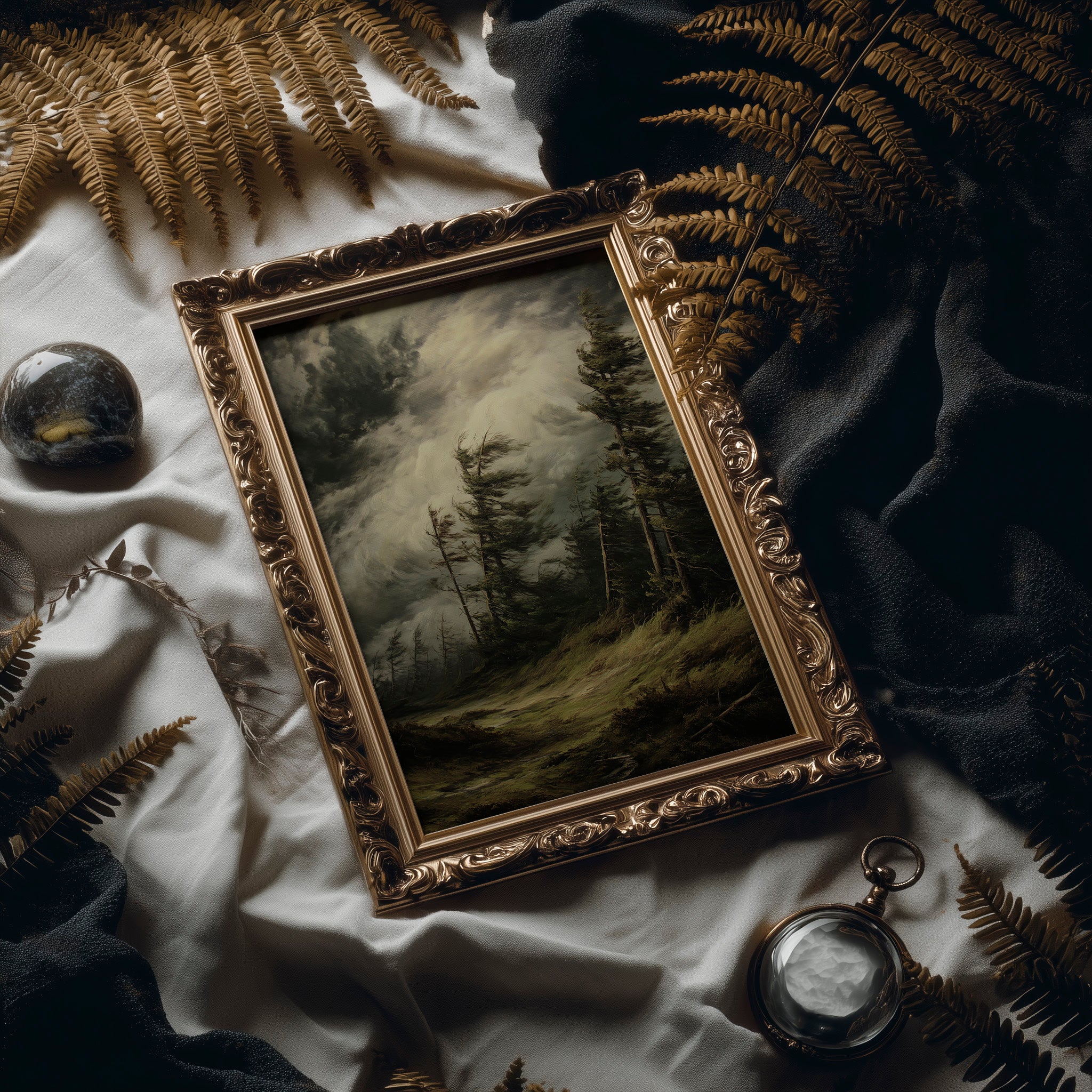 Storm Bends Pines Against Sky