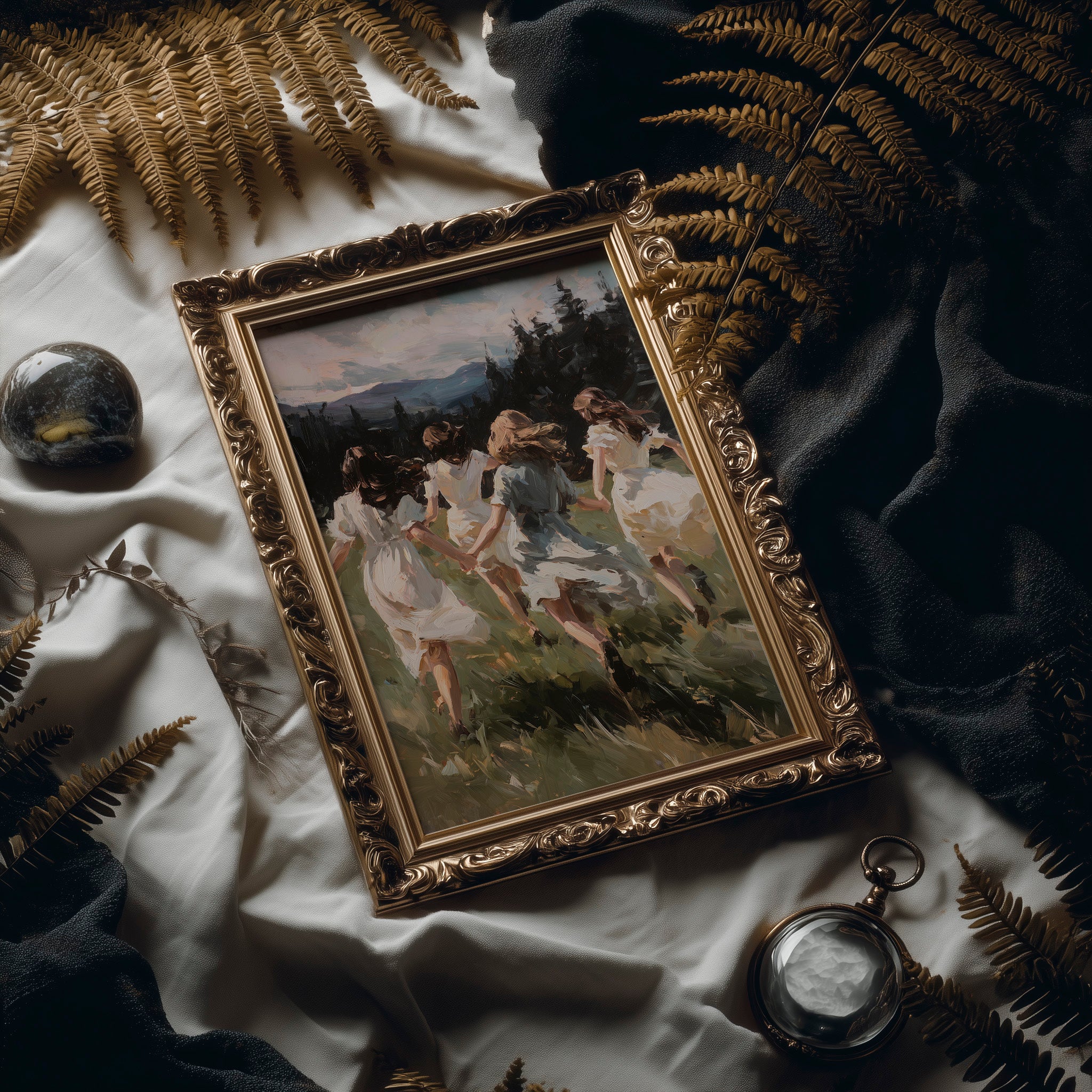 Summer Girls Rush Toward Mountains