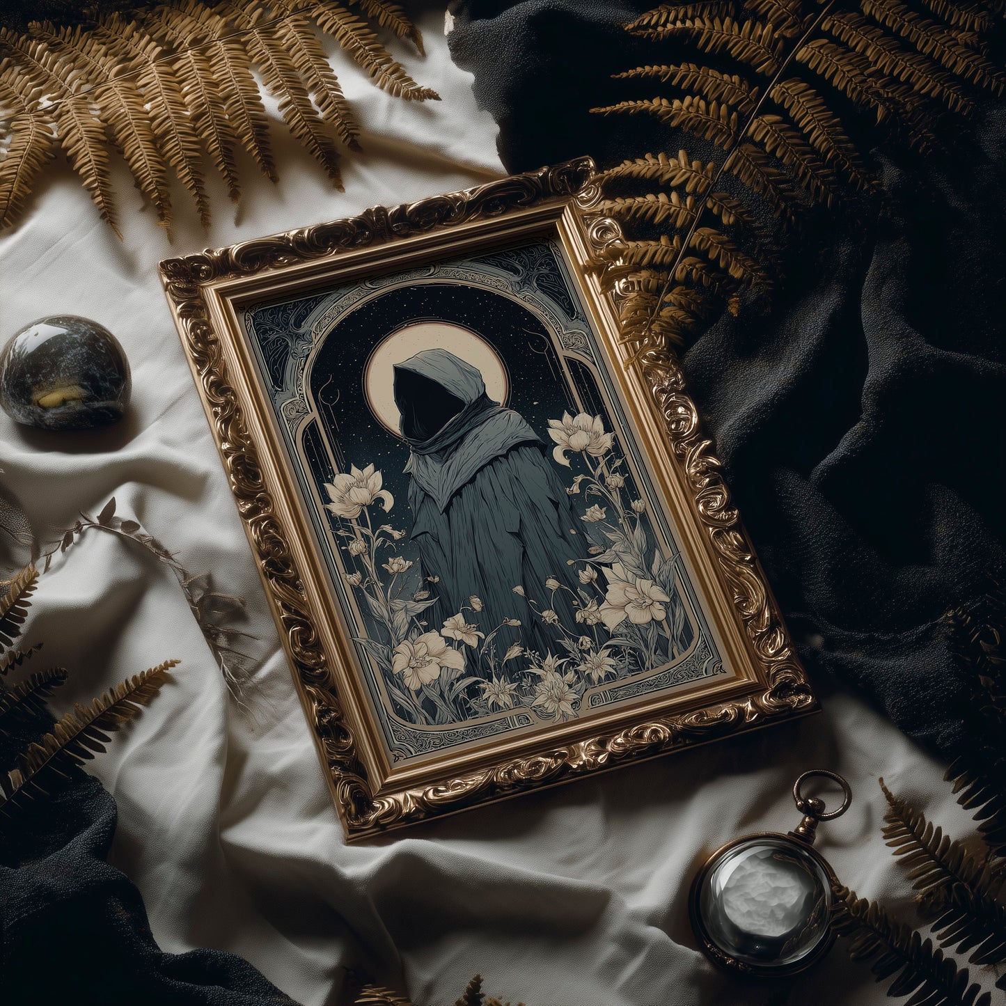 Moonlit Pilgrim Among Lotus Blossoms