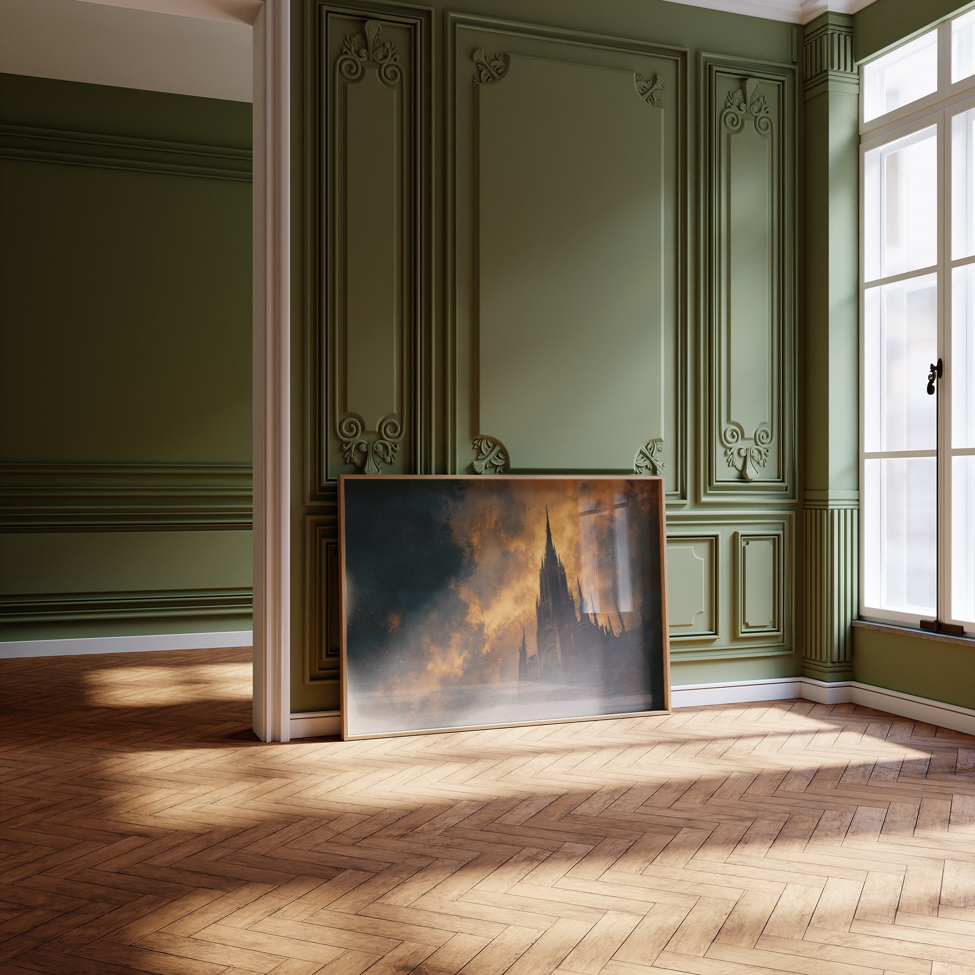 Cathedral Rises Through Amber Sky