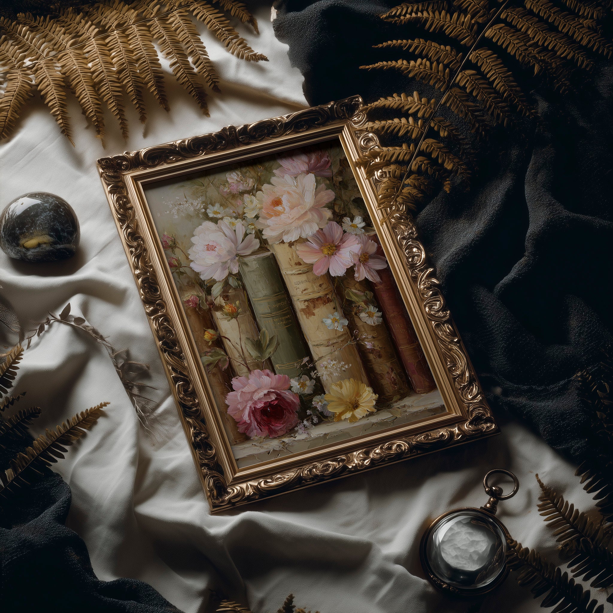 Peonies Rest Among Vintage Volumes
