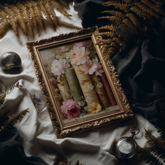 Peonies Rest Among Vintage Volumes
