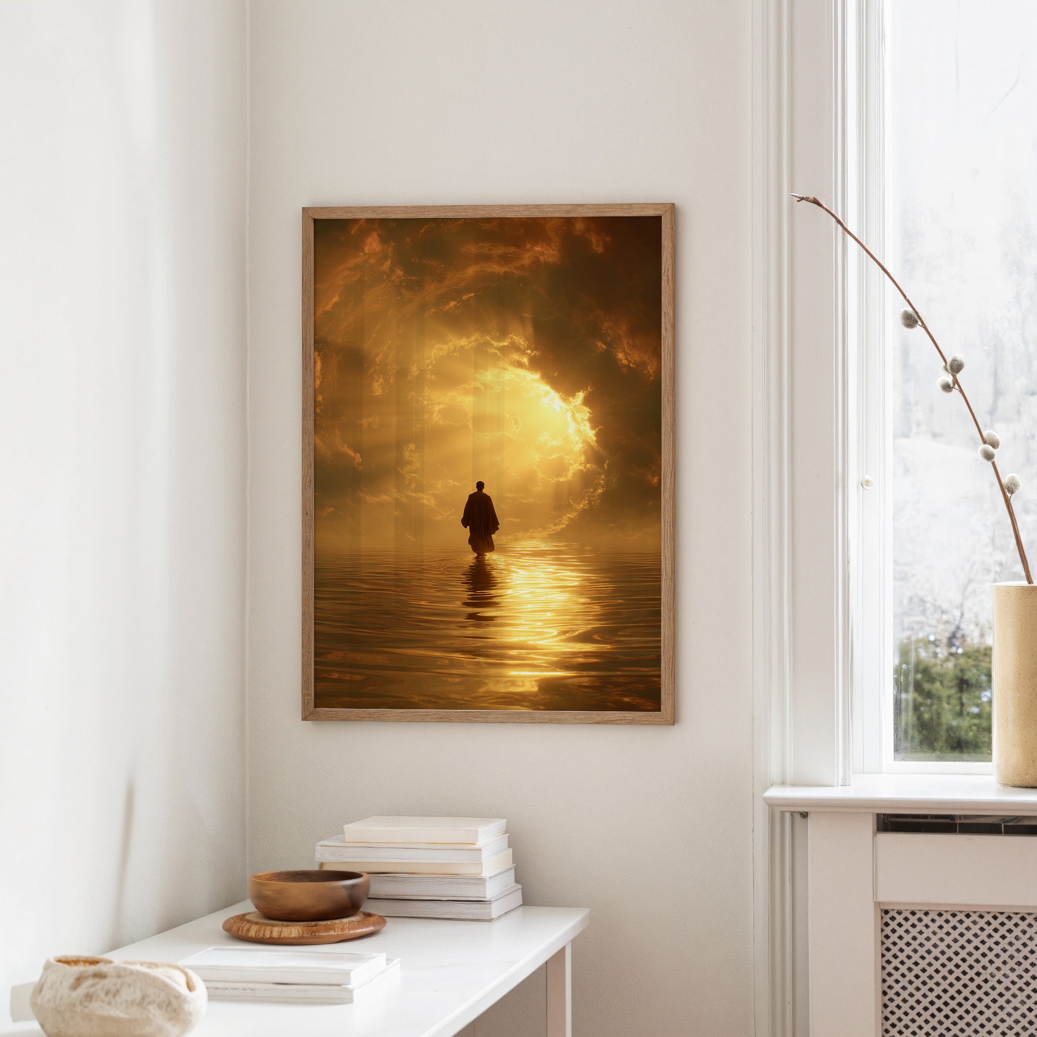 Pilgrim Walks Toward Golden Horizon