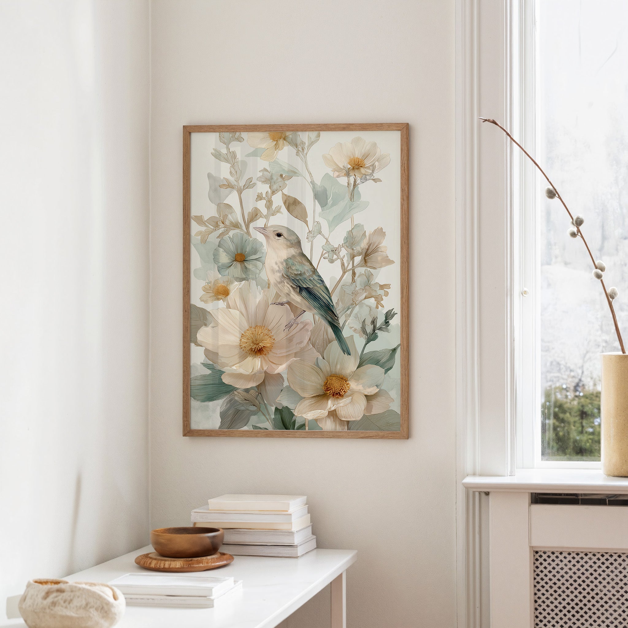 Songbird Rests Among Spring Blooms