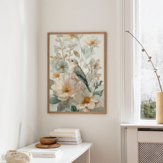 Songbird Rests Among Spring Blooms