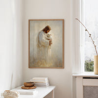 Tender Shepherd Holds Lost Lamb