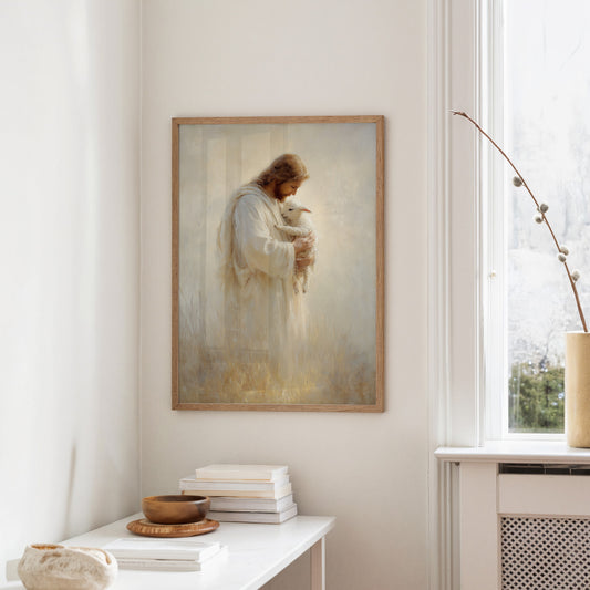 Tender Shepherd Holds Lost Lamb