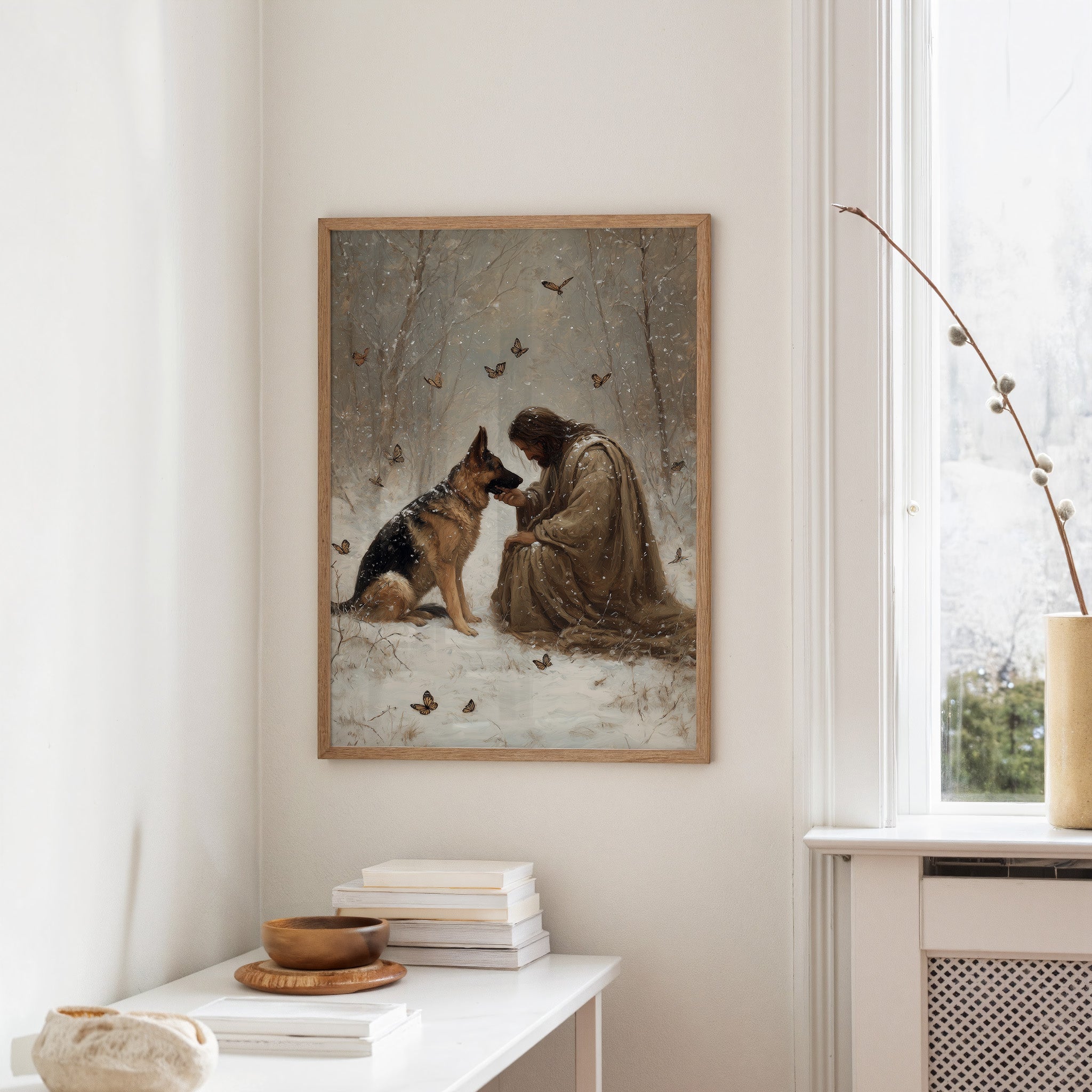 Winter's Bond Amid Dancing Butterflies