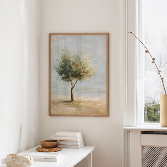 Solitary Olive Under Pale Sky