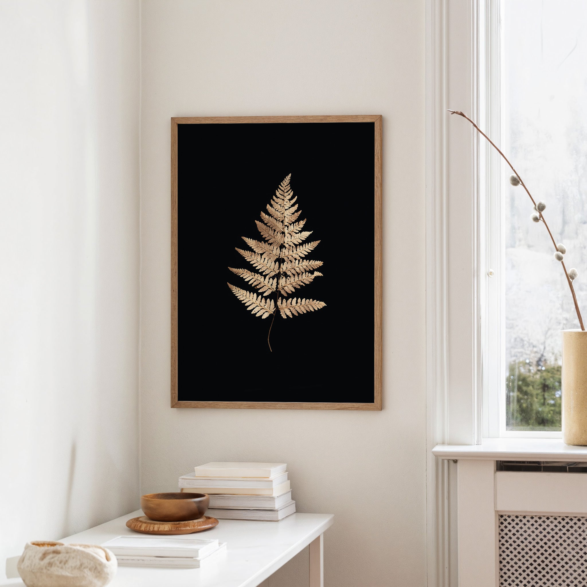 Golden Frond Against Midnight Canvas