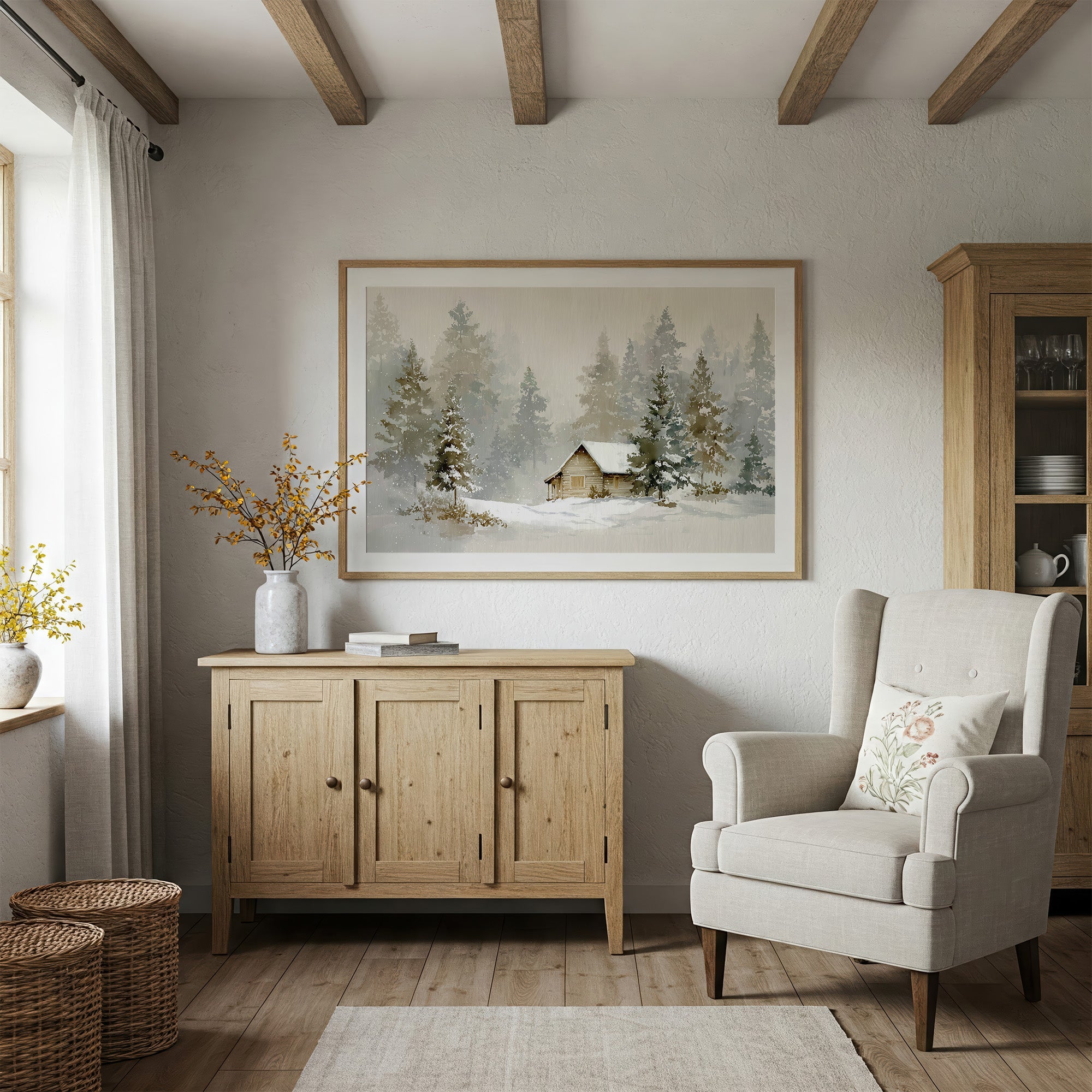 Cabin Nestled Among Frosted Pines