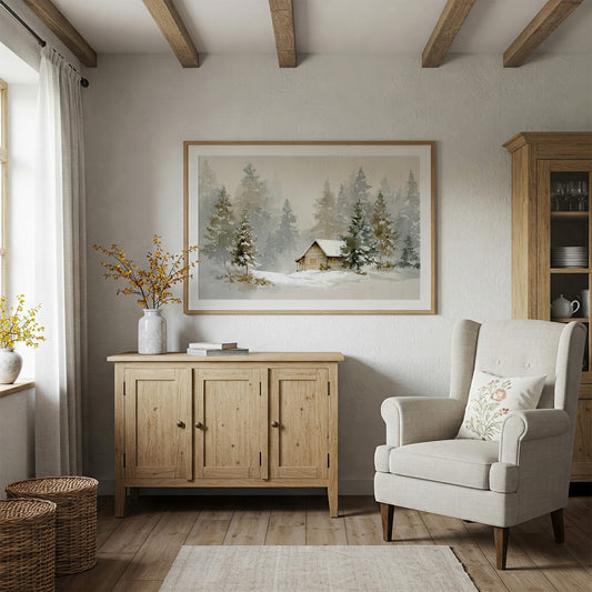 Cabin Nestled Among Frosted Pines