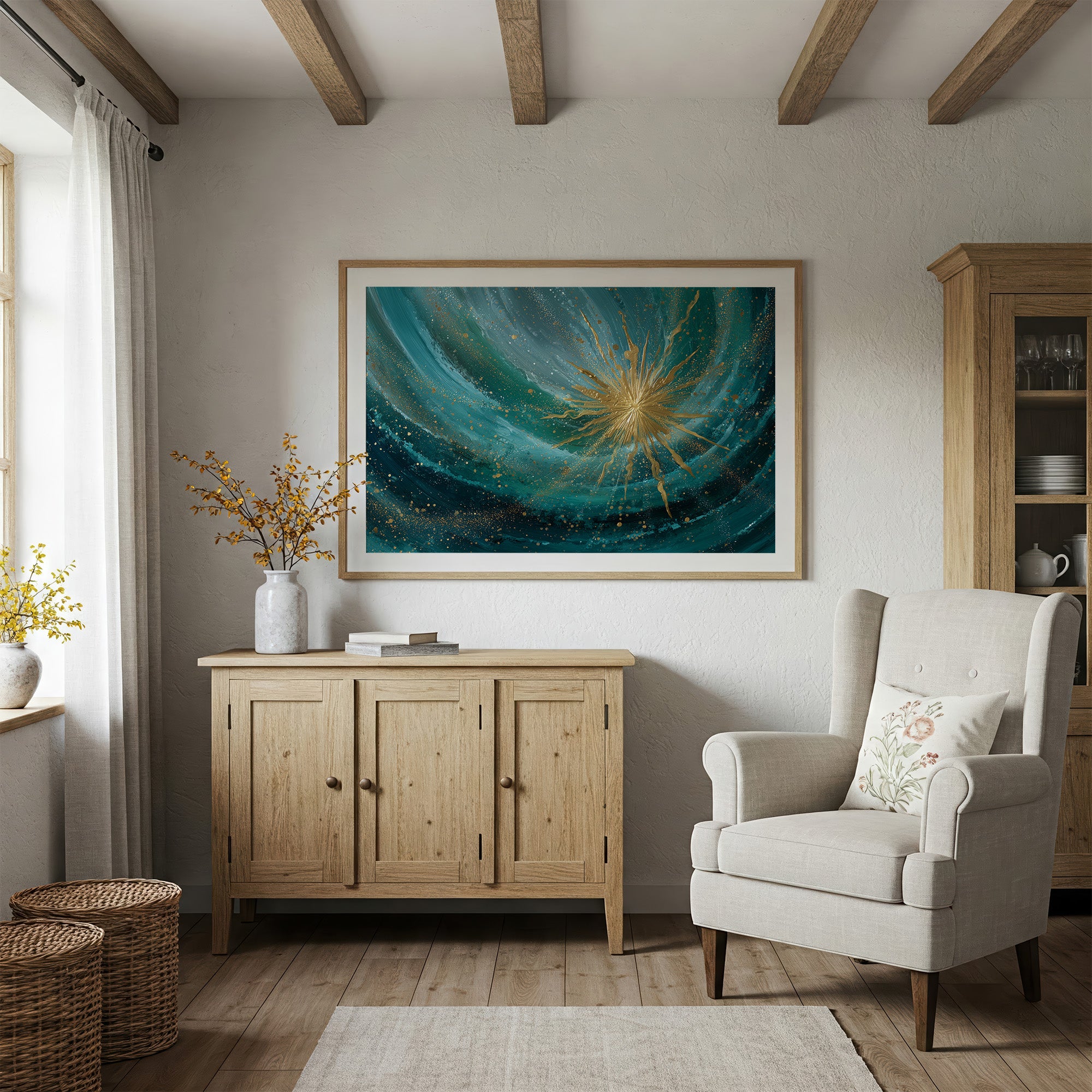 Teal Cosmos Births Golden Star