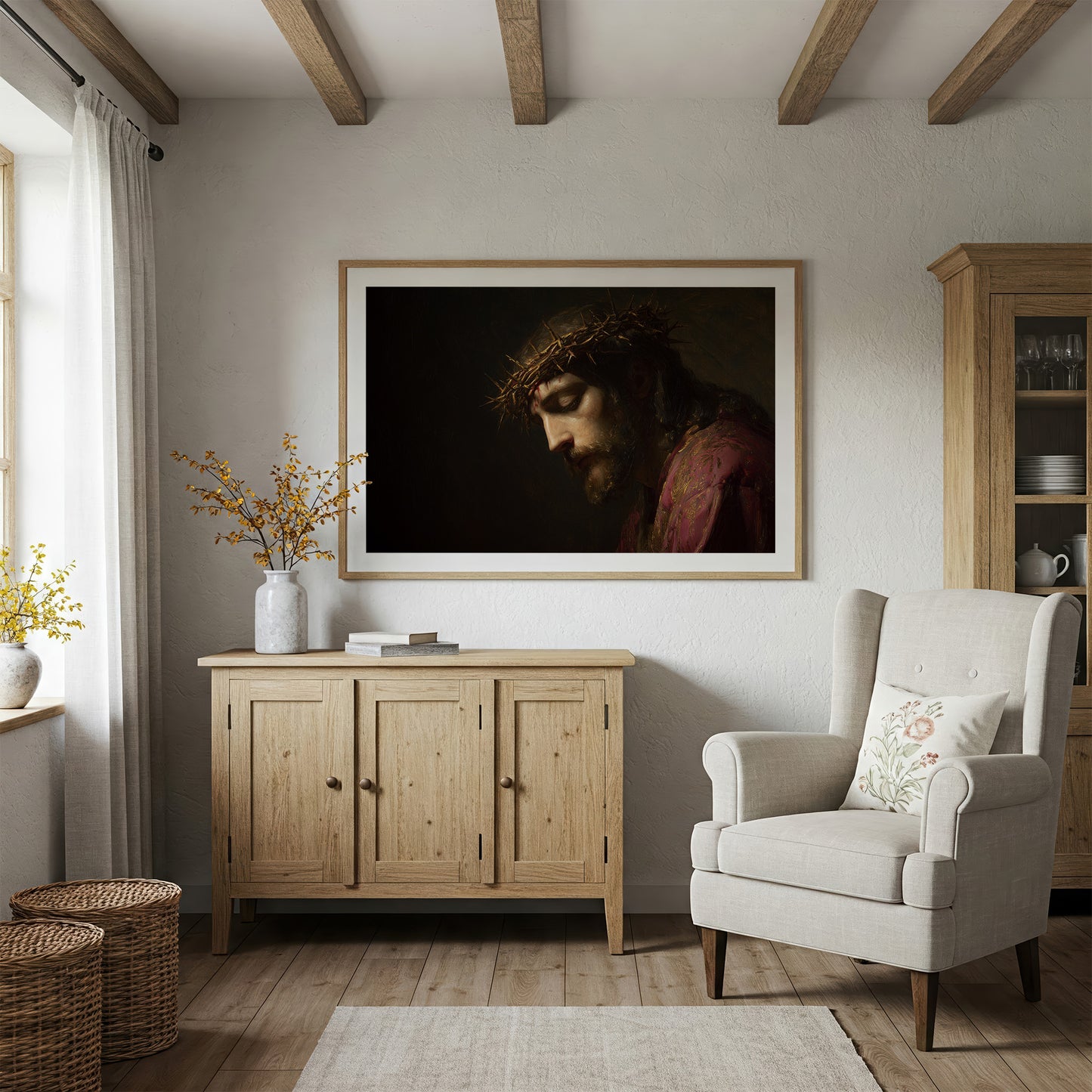 Sacred Portrait Among Quiet Shelves