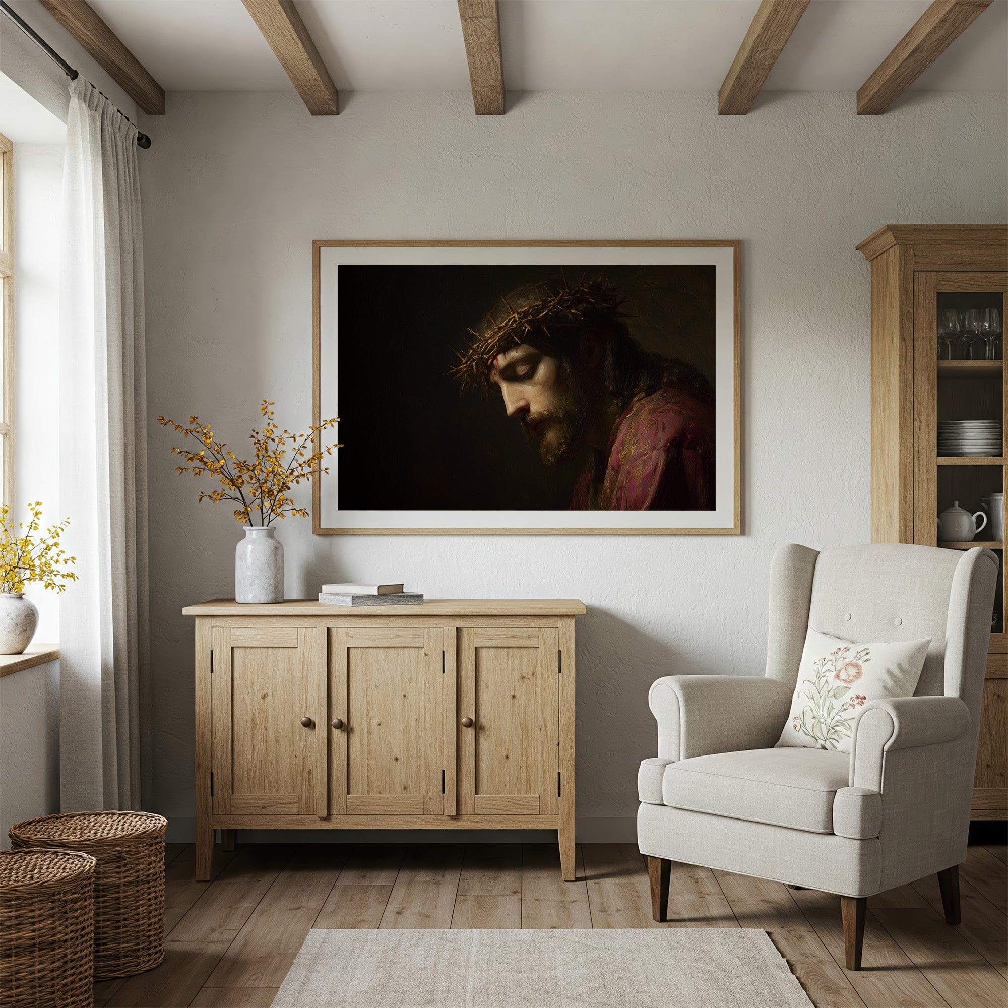 Sacred Portrait Among Quiet Shelves