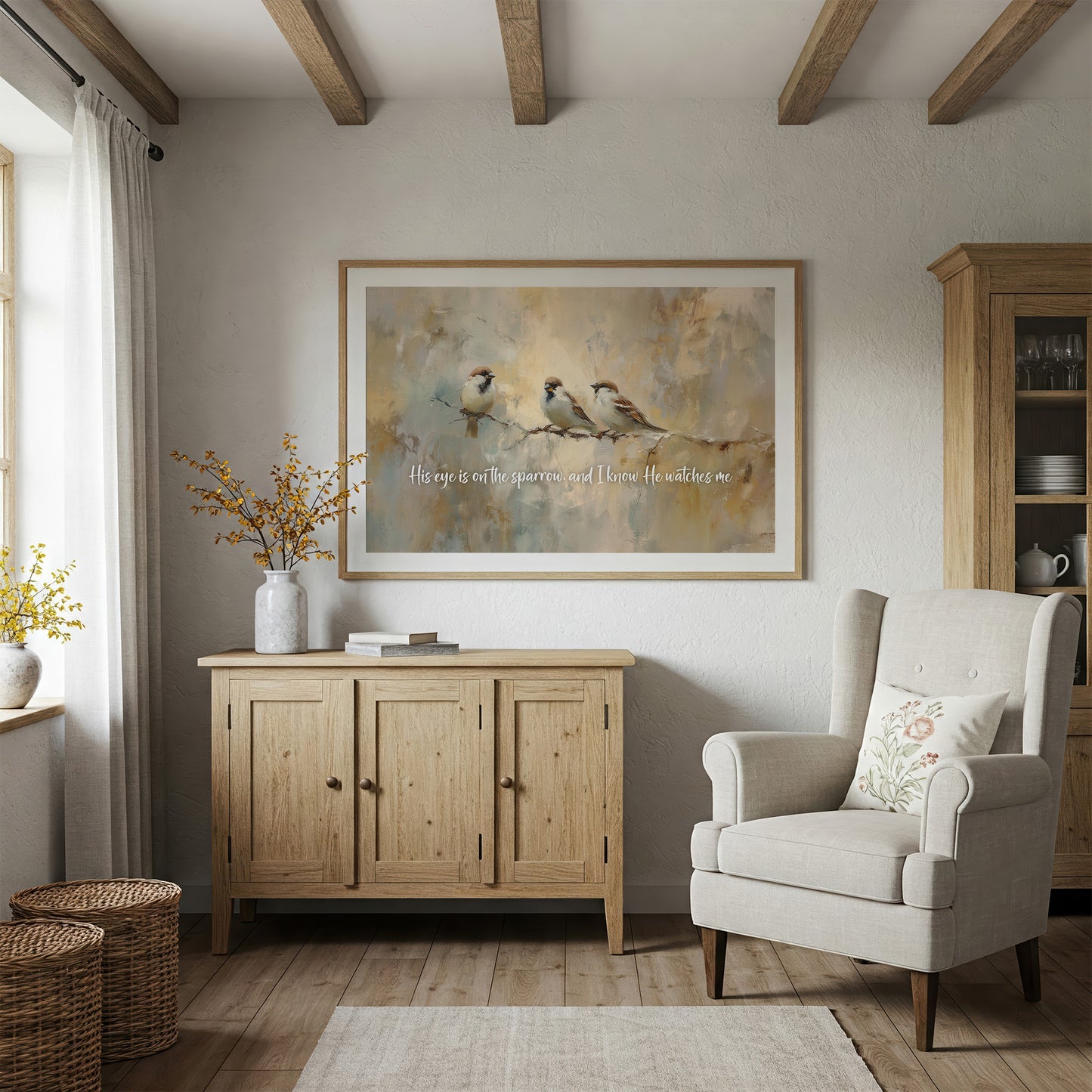 Sparrows Rest On Autumn Branch