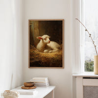 Innocent Lamb Rests in Golden Straw