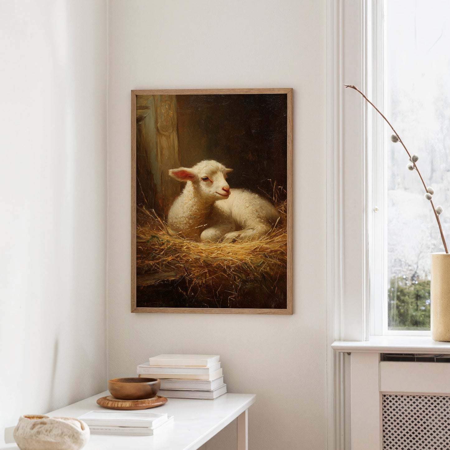 Innocent Lamb Rests in Golden Straw