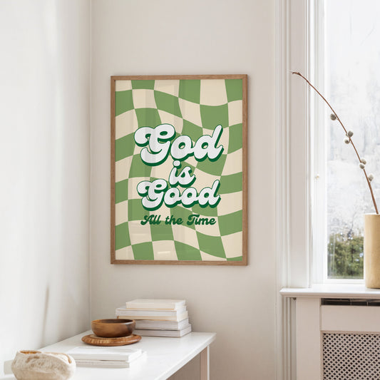 Retro Affirmations Wave Through Checkered Green