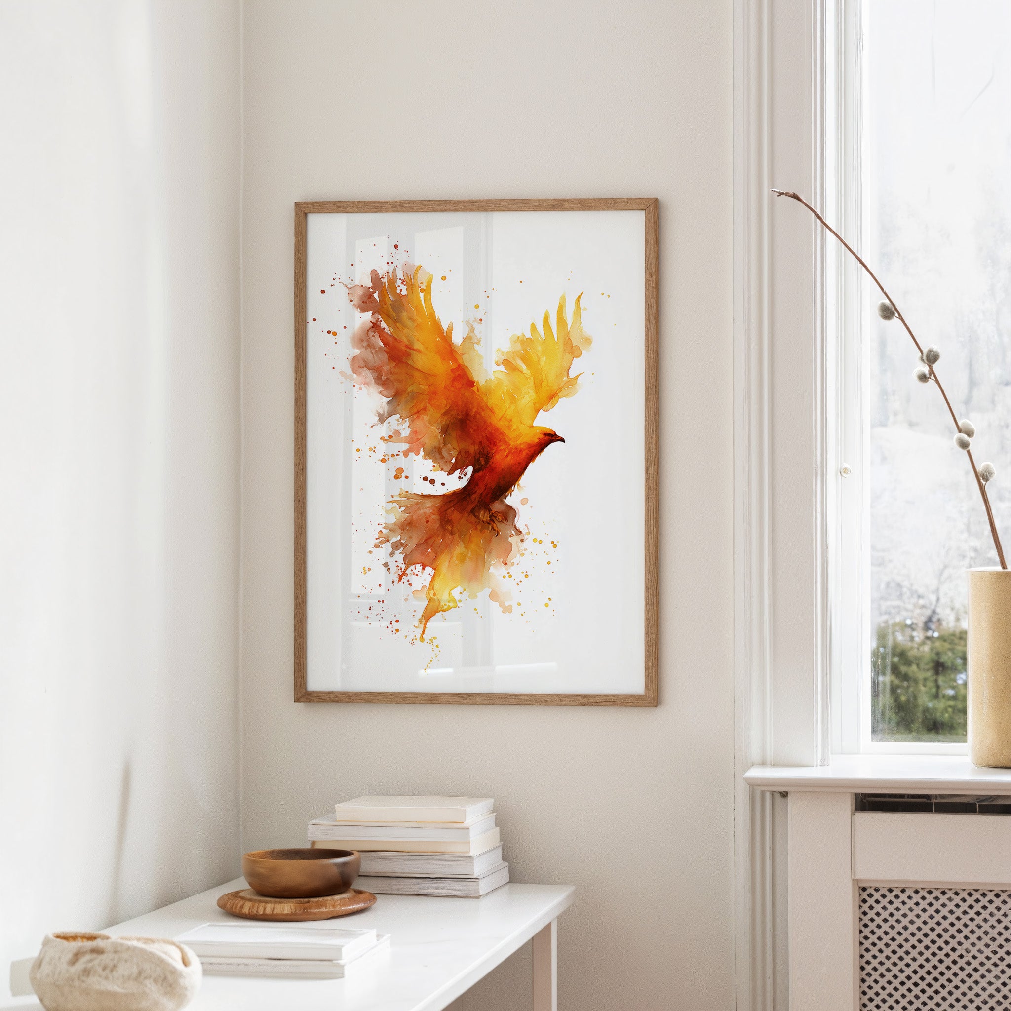 Phoenix Rising From Amber Flames